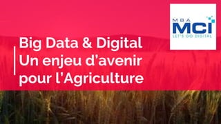 Big Data & Digital
Un enjeu d’avenir
pour l’Agriculture
 