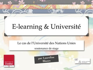 E-learning & Université

 Le cas de l’Université des Nations Unies
            soutenance de stage


               par Laureline
                  Blanes
 