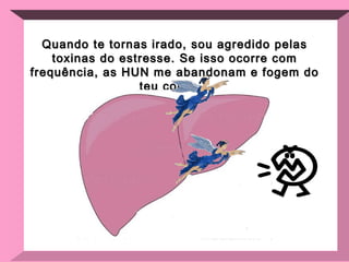 Quando te tornas irado, sou agredido pelas toxinas do estresse. Se isso ocorre com frequência, as HUN me abandonam e fogem do teu corpo... 