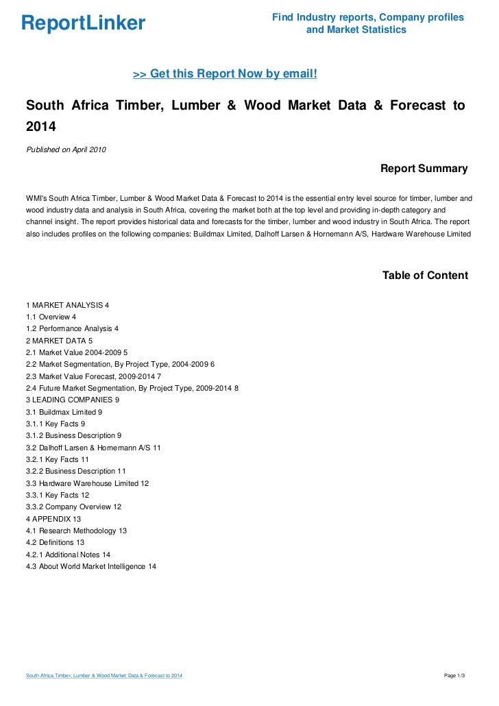 South Africa Timber, Lumber & Wood Market Data & Forecast to 2014