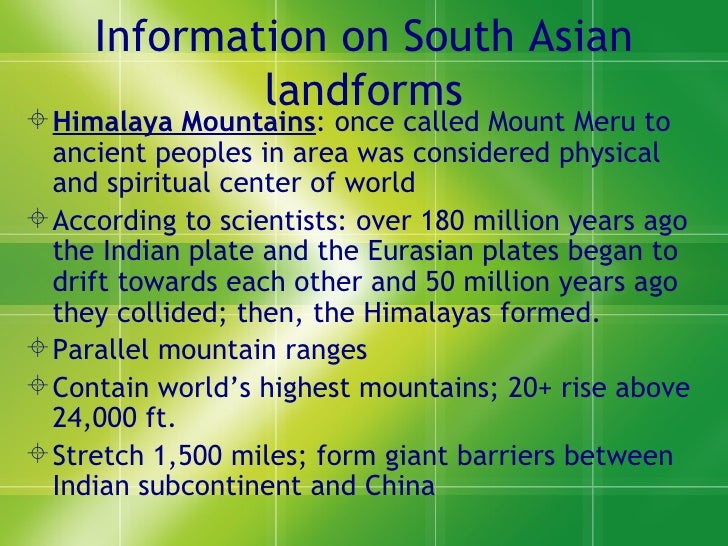 What are some major landforms in South Asia?