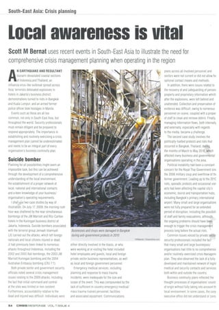 South-East Asia Crisis Planning - Local Awareness is Vital - Crisis Response Journal - March 2012