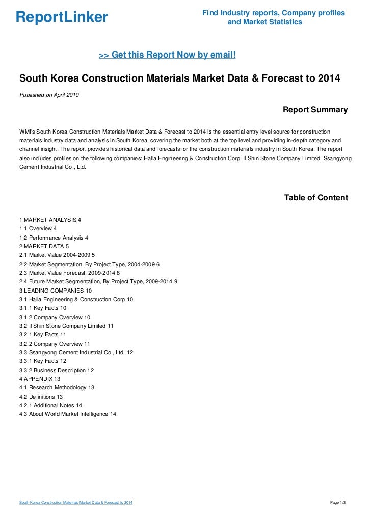 South Korea Construction Materials Market Data & Forecast to 2014