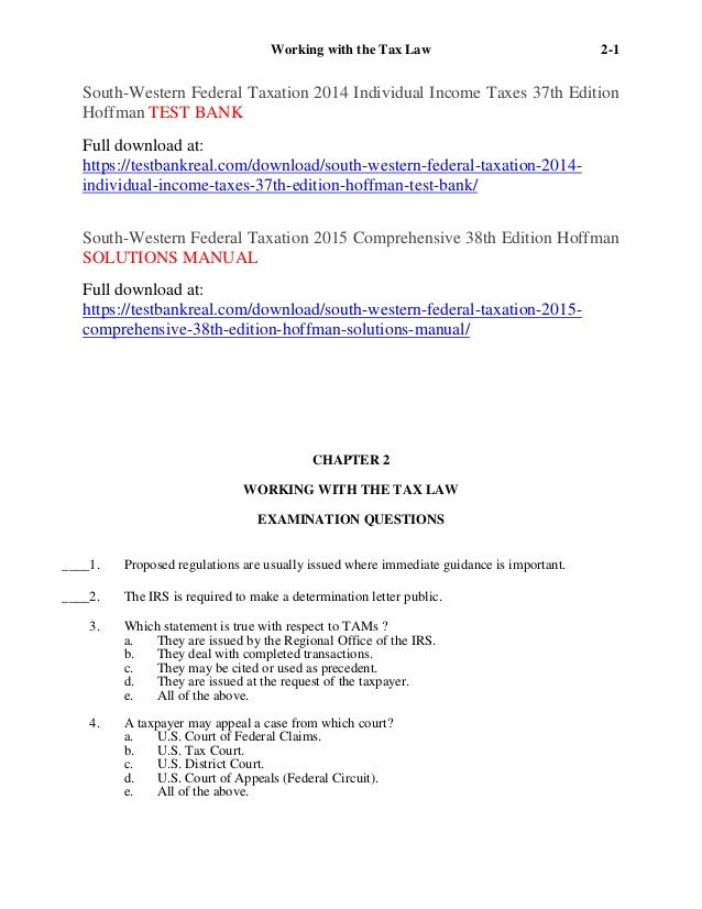 SouthWestern Federal Taxation 2014 Individual Taxes 37th