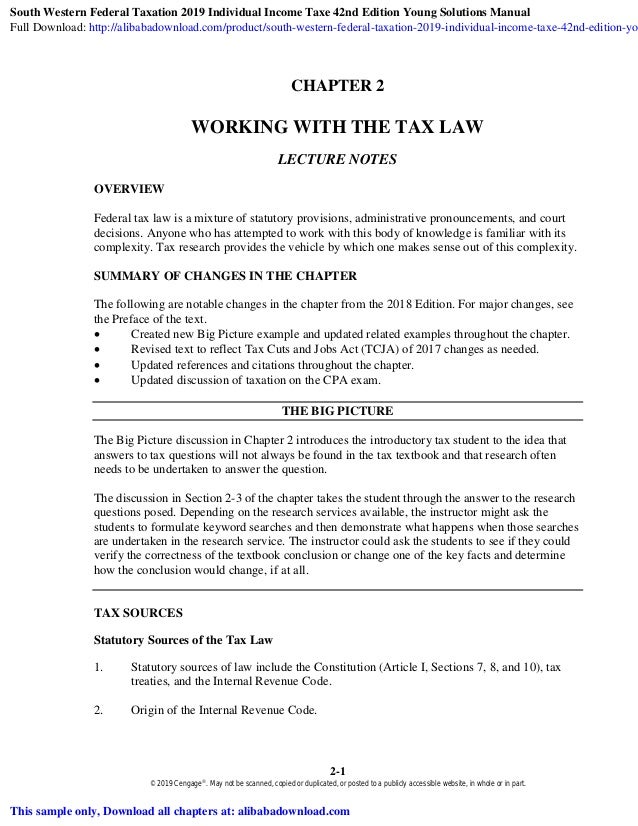 South Western Federal Taxation 2019 Individual Taxe 42nd Edition