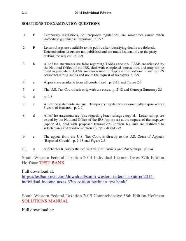 South western federal taxation 2014 individual taxes 37th