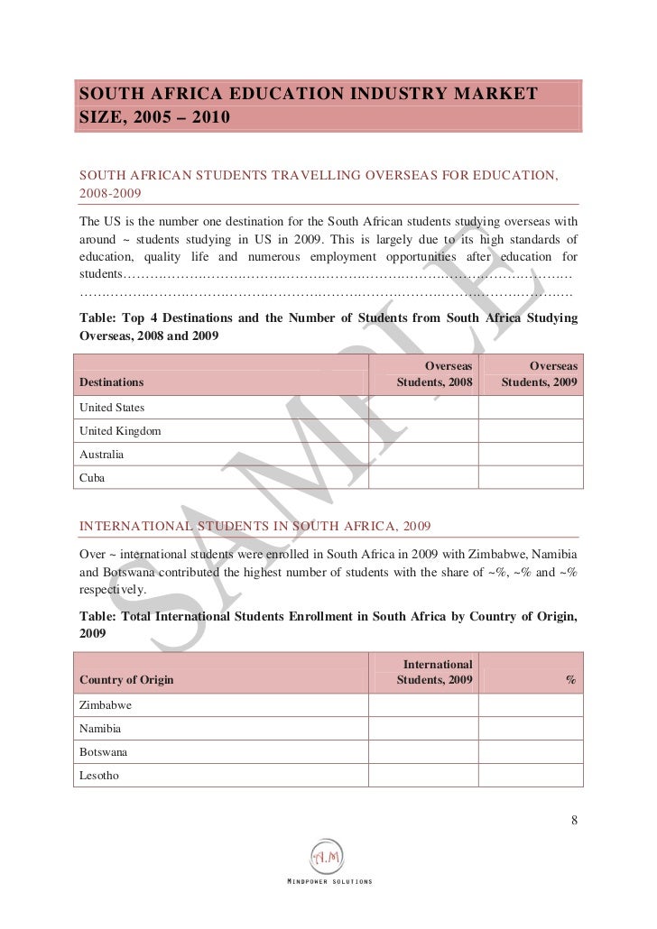South Africa Education Industry Outlook To 2015 Sample Report