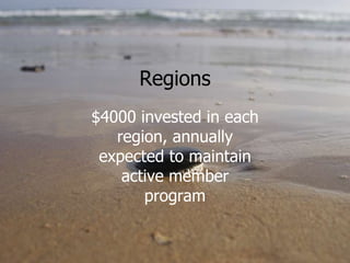 Regions $4000 invested in each region, annually expected to maintain active member program 