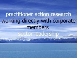 practitioner action research working directly with corporate members  sector leadership 
