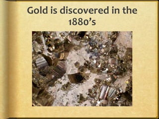 Gold is discovered in the 1880’s