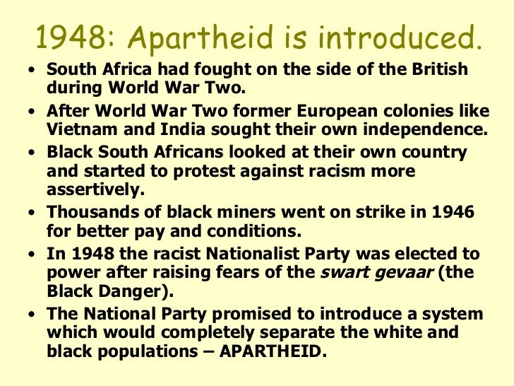 South Africa under apartheid for lesson one