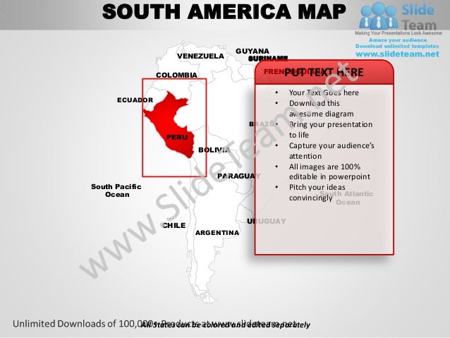 south america powerpoint editable continent map with countries templa