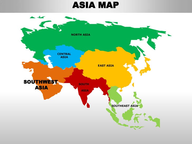 South asia editable continent map with countries