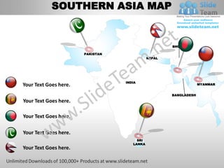 South asia powerpoint editable continent map with countries templates ...