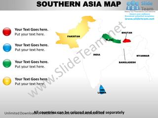 South asia powerpoint editable continent map with countries templates ...