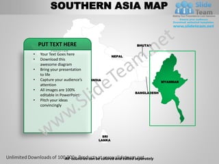 South asia powerpoint editable continent map with countries templates ...