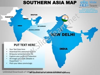 South asia powerpoint editable continent map with countries templates ...