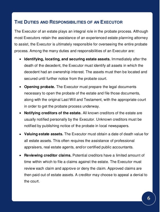 South Carolina Duties and Responsibilities Of An Executor