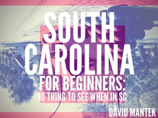 FOR BEGINNERS:
10 THING TO SEE WHEN IN SC
DAVID MANTEK
SOUTH
CAROLINA
 