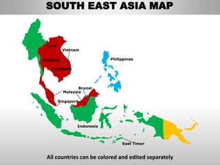 South east asia editable continent map with countries | PPTX