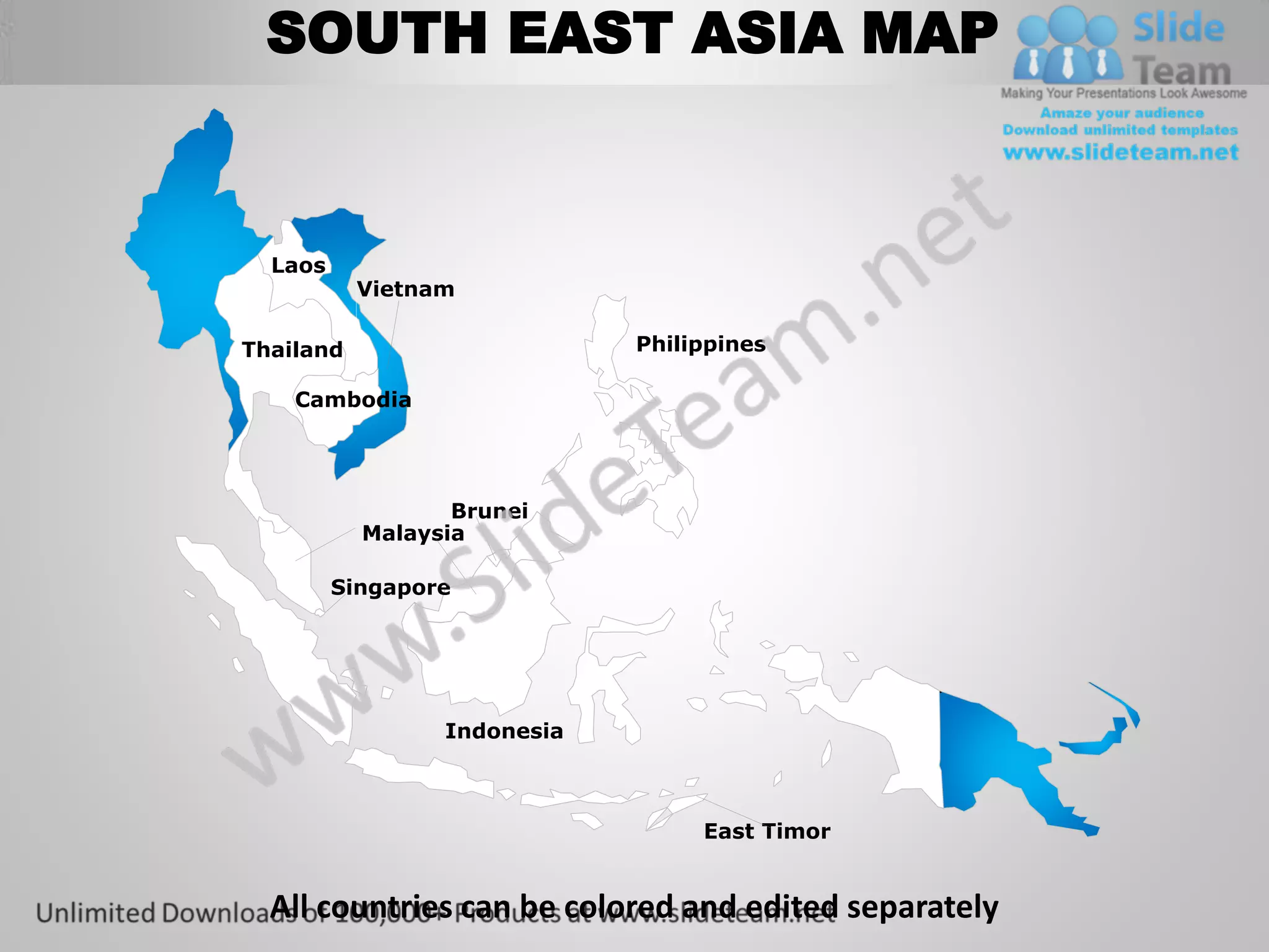 South east asia powerpoint editable continent map with countries ...
