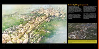 SOUTH END VISION PLAN	 57
»» Festival Street: Beginning at the
intersection of South Tryon Street,
convert Camden Road to a curbless
festival street with brick pavers (possibly
reused from older South End buildings
that have been razed) to its terminus at
Tremont Avenue.
»» Density: With two transit stations in
close proximity, encourage significant
housing and employment density.
Tall buildings are both welcome and
expected.
»» Light up the Design Center water tower:
As one of the two key landmarks in
South End (in addition to the chimney
at Atherton Mill), the water tower is a
great opportunity to use art and LED
lighting to celebrate this element.
»» Hawkins Street: As it parallels Camden
Road, Hawkins Street is envisioned to
continue its function as a service street
for the buildings along Camden. While
active uses are permitted they should
not be expected.
Camden: Key Changes/Improvements
1
2
1 View of South End with Camden Road in the center / 2 Conceptual illustration
of development along the corridor with a focus on increased height and density at
the stations
56	 SOUTH END VISION PLAN
	
SO
UTH
BLVD
	
CLEVELAND
AVE
	
W. TREMONT AVE
S TRYON ST. AVE
 