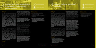 SOUTH END VISION PLAN	 6766	 SOUTH END VISION PLAN
Why?
The City’s Transit Oriented Development
(TOD) zoning district is one of the primary
zoning tools used in South End to regulate
and guide private investment and
development. In 2016, the Charlotte-
Mecklenburg Planning Commission
identified a series of Transit Oriented
Development Priorities based in part
on a review and assessment of recent
development in South End. This review
identified areas of the current TOD
regulations that need to be strengthened
to fulfill the purpose set out in the TOD
ordinance.
These TOD priorities emphasize the
need to strengthen the public realm
with renewed attention to street level
pedestrian activation, parking standards
and design, the Rail Trail, and overall
architectural design and density. The
future development and redevelopment
of South End requires zoning and urban
design regulations that reflect best
practices and produce high quality
architectural and urban design - designs
worthy of a great place.
How?
Implement new regulations to ensure a
high quality public realm into the update
of the Transit Oriented Development
zoning ordinance and the future Unified
Development Ordinance, key actions
include:
»» Standards that ensure street level
activity and pedestrian oriented design
of building frontages. (Who: City of
Charlotte – Planning)
»» Standards for streetscapes that include
pedestrian scaled lighting, furnishing
and planting street trees in grates along
key streets in commercial and mixed
use areas. (Who: City of Charlotte –
Planning)
»» Standards that minimize the physical
and visual impact of the car including
lining parking structures with buildings
and locating vehicle access on minor
side streets and alleys. (Who: City of
Charlotte – Planning)
»» Consider a design guideline and review
process for new development that
defines and supports the urban design
principles and goals of the South End
Vision Plan. (Who: City of Charlotte –
Planning)
Resources
»» Form-Based Codes Institute: http://
formbasedcodes.org/
»» Toronto Design Guidelines: https://web.
toronto.ca/
»» NYC Active Design Guideines: https://
www1.nyc.gov/site/planning/plans/
active-design-guidelines/active-design-
guidelines.page
Implement new regulations
to ensure a high quality
public realm
3 Move.Connect.Network.
Celebrate Public Space
Why?
South End’s historical past as an industrial
district provided a stock of former
warehouses and industrial buildings
that over time adapted to new uses. A
number of these buildings became home
to beloved music venues such as Amos’
South End and the Tremont Music Hall and
defined a vibrant music and arts culture in
South End. The ongoing redevelopment
of South End has resulted in the continued
loss of these venues as lower intensity
properties are redeveloped into higher
intensity mixed use development and
housing.
The community and culture of music
and cultural arts is core quality and
characteristic of South End and should
be promoted and protected. Proactive
efforts to support cultural programming
and venues will be necessary to ensure
the protection and enhancement of this
important aspect of South End’s identity.
How?
»» Develop a cultural programming
strategy with arts groups and city wide
non-profits to organize music and
cultural events in South End. (Who:
Center City Partners)
»» Coordinate with partners involved in
cultural arts to identify programming
and facility opportunities in South
End. Potential partners could include
Mecklenburg County Library, religious
and community organizations, and
local museum and gallery operators.
(Who: Center City Partners)
»» dentify partners, opportunities, and
funding sources available to protect
industrial and warehouse buildings
in South End for a variety of uses
including; cultural art venues, creative
co-working spaces, artist studios,
street level galleries, craft workshops,
teaching kitchens, community design
studios, and performing arts spaces.
(Who: Center City Partners)
»» Identify needs, tools and incentives
to create adaptable spaces for
cultural facilities and venues in new
development projects. (Who: Center
City Partners, City of Charlotte -
Planning)
Resources
»» Charlotte Arts & Sciences Council:
https://www.artsandscience.org/
»» Knight Foundation: https://
knightfoundation.org/
Attract cultural facilities/
venues
4 Never Stop Experimenting
Celebrate Public Space
 