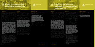 SOUTH END VISION PLAN	 6968	 SOUTH END VISION PLAN
Why?
"Cities need old buildings so badly it is
probably impossible for vigorous streets
and districts to grow without them. By old
buildings I mean not museum-piece old
buildings, not old buildings in an excellent
and expensive state of rehabilitation–
although these make fine ingredients–
but also a good lot of plain, ordinary,
low-value old buildings.” (Jacobs, 1961)
The unique character of South End comes
in large part from the entrepreneurship,
creativity and diversity housed in South
End’s ordinary and older buildings that
are affordable to small businesses and
creative enterprises. What has made
South End the funky, eclectic place for
start-ups and creatives is the prevalence of
older, inexpensive, and easily adaptable
buildings that can accommodate art
studios, repair shops, tech offices, and
breweries.
In South End it is these simple, older
buildings that are most prone towards
redevelopment because of the rising
land values that come with being a place
where people increasing want to live and
work. Proactive efforts will be necessary
to preserve and protect affordable
workspaces in South End.
How?
»» Identify partners, programs, and
incentives available to preserve South
End’s stock of older existing buildings.
An example could be the creation of
community development corporation
for land banking. (Who: Center City
Partners, City of Charlotte - Planning)
»» Evaluate the impact and effectiveness
of establishing maximum development
intensity, building size, and specific
use restrictions for areas in South End
where adaptive reuse and affordability
could be protected. (Who: Center City
Partners, City of Charlotte - Planning)
»» Identify needs, tools and incentives to
provide affordable commercial and
live/work space in new development,
potentially as smaller tenant space
in secondary commercial locations
such as side streets. (Who: Center City
Partners, City of Charlotte - Planning)
Resources
»» The Death and Life of Great American
Cities by Jane Jacobs
»» “Authentically Allentown” Artist-
in-Residency Program: http://
upsideallentown.com/arts-business-
community-leaders-announce-new-
cultural-coalition-allentown-launch-
authentically-allentown-artist-residency-
program/
»» City of Phoenix Adaptive Reuse
Program: https://www.phoenix.gov/
pdd/services/permitservices/arp
Preserve and provide
affordable workplaces
5 Expand Our Mix
6
Why?
“Build vibrant and activity-filled public
streets and open spaces that promote
community engagement so that
Charlotteans of all ages and abilities
can participate in a public life.” (Livable
City Principle, Charlotte-Mecklenburg
Planning Commission)
Parks and urban open spaces are a
critical component of fulfilling the goals
and aspirations of the South End Vision
Plan. Existing parks adjacent to South End
include Abbot Park and Wilmore Park in
the Wilmore Neighborhood and Latta
Park in the Dilworth Neighborhood. Yet
beyond the Rail Trail, there are no public
parks or open spaces in within South End.
A system of parks and urban open
spaces in South End will provide needed
recreational amenities and places for
civic gatherings in this growing urban
neighborhood. South End’s parks and
urban open spaces should include a
range of formal and informal spaces
located within a short walk of residents.
How?
»» Fund, expand and complete the
Wilmore Centennial Park in South
End. Mecklenburg County currently
owns 1.3 acres between West Kingston
Avenue, Hawkins Street, and South
Tryon Street designated for Wilmore
Centennial Park. This site should be
expanded to West Boulevard to create
a park covering a full block with public
streets and development on all sides.
(Who: Mecklenburg County – Park and
Recreation, Center City Partners)
»» Develop a Parks and Urban Open
Space Master Plan for South End.
The planning process should involve
property owners, businesses, and
residents. The plan should identify
needs and sites for future public space
along with an implementation strategy.
(Who: Center City Partners, City of
Charlotte - Planning)
»» Consider the development of a
neighborhood park in the Gold District.
A potential location could be included
in the redevelopment of the area
bound by Graham, Bland, Mint, and
Commerce Streets. (Who: Mecklenburg
County – Park and Recreation, Center
City Partners, City of Charlotte -
Planning)
Resources
»» Project for Public Spaces: https://www.
pps.org/
»» City Parks Alliance: http://www.
cityparksalliance.org/index.php
Construct the Wilmore
Centennial Park and other
green spaces
Celebrate Public Space
 