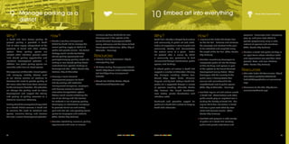 SOUTH END VISION PLAN	 7372	 SOUTH END VISION PLAN
Why?
In South End, form follows parking. At
present, parking is provided in South
End at ratios largely independent of the
presence of transit and other mobility
options. These parking spaces are
isolated within individual projects which
limits shared parking opportunities and
constrains development potential. In
addition, few public parking spaces are
available aside from on-street spaces.
The expansion of Charlotte’s transit system
and emerging mobility choices such
as car sharing services will continue to
decrease the need to provide parking at
the same ratios that have been common
for the last several decades. This reduction
will change the parking need for future
development and support the sharing
and pooling of parking resources as a
district for maximum efficiency.
Parkingshouldbemanagedandregulated
as a shared district resource in South End
to minimize the need to construct new
spaces, maximize sharing, and increase
the area’s overall development potential.
How?
»» Create a parking management
district for South End to manage the
overall parking supply on behalf of
public and private owners. The district
strategy could include facilitating
shared parking agreements and
pooling/managing parking needs into
existing or new shared parking decks
unbundled from specific buildings or
development sites. (Who: Center City
Partners, City of Charlotte)
»» Develop a travel demand
management program for South
End by working with residential
management companies, employers,
and business owners to promote
alternative transportation options.
Actions could include subsidizing the
use of car sharing and ride services
for residents in lieu of proving parking,
developing an educational campaign
to promote transit use and existing
park and ride lots, and providing transit
passes for employees and residents.
(Who: Center City Partners)
»» Consider establishing maximum parking
requirements and lower or remove
minimum parking standards for new
development in the update of the
Transit Oriented Development (TOD)
zoning ordinance and the future Unified
Development Ordinance. (Who: City of
Charlotte – Planning)
Resources
»» National Parking Association: http://
weareparking.org/
»» LA Metro Parking Management Districts
Toolkit: https://www.metro.net/projects/
tod-toolkit/parking-management-
districts/
»» Shared Use Mobility Center: http://
sharedusemobilitycenter.org/
Manage parking as a
district
9 Move.Connect.Network.
10
Why?
South End’s identity is shaped by its culture
and community of public art and artists.
Public art engenders a sense of pride and
community identity and demonstrates
the cultural value of a place. Public
art projects offer a means by which
a community can personalize its built
environment through infrastructure, public
spaces, and buildings.
A vibrant public art culture in South End
supports a number of Charlotte’s Winning
City Principles including; Positive Buzz,
Shared Story, Open Minds, Millennial
Magnet, and Big Tent. Today in South End,
public art is supported through a variety
of sponsors including; Charlotte Center
City Partners, the Knight Foundation,
local studios, private benefactors, and
individual artists.
Continued and proactive support for
public art in South End is critical to keeping
South End's character.
How?
»» Implement the Public Art Master Plan
for the Rail Trail. Enhance and reinforce
the concepts and content of the plan
to be extended and amplified along
the length of the Rail Trail. (Who: Center
City Partners)
»» Consider incentivizing developers to
incorporate public art into the design
of their buildings and spaces as part
of the update to the Transit Oriented
Development zoning district. When
developers add this amenity to the
public realm it demonstrates their
care for and commitment to the
neighborhood and its public spaces.
(Who: City of Charlotte – Planning)
»» Facilitate regular art and cultural events
in South End. Street festivals and other
public events play an important role in
building the identity of South End. The
original Art & Soul arts festival in South
End was a grass roots effort by local
artists and business owners. (Who:
Center City Partners)
»» Facilitate and program a wide variety
of public art in South End including
public and private installations and
programs. Encourage local, temporary,
pop-up, and grass roots efforts to
provide programming using a wide
network of sponsors and volunteers.
(Who: Center City Partners)
»» Maintain a South End public art blog as
an open forum where individual artists
and organizations can post their latest
projects, ideas, and new initiatives.
(Who: Center City Partners)
Resources
»» Charlotte Public Art Commission: http://
charlottenc.gov/charlottefuture/
PublicArt/Pages/Public-art-commission.
aspx
»» Americans for the Arts: http://www.
americansforthearts.org/
Embed art into everything Never Stop Experimenting
 