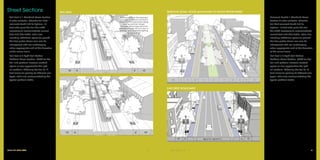 86	 SOUTH END VISION PLAN
(Caption]
Los, que virmand
essimanum, nosula re, ut virmil
hos, quodiu virmaccis cor que. Ibus
vendebis as volorit audis es aspit duntori
busaest, se vitis rehendia nimperumquatMo
ernatiusamus ant aut ute
SOUTH END VISION PLAN	 86
6’ 6’5’min 5’min16’ 16’
6’ 6’15’ 15’10’ 10’~16’~16’
RAIL TRAIL
Rail Trail / 1 Standard Cross Section
A wide walkable, bikeable trail that
connects South End to Uptown. 16
feet wide gives the trail the width
necessary to accommodate current
foot and bike traffic, while also
including additional space for growth.
The tree grates shown can also be
interspersed with low landscaping
when appropriate and at the discretion
of the review team.
Rail Trail / 2 Light Rail Station
Platform Cross Section Width for the
trail and platform increase needed
space as one approaches the light
rail platform. Widening the trail to 10
feet allows for passing for different user
types, while also accommodating the
typical platform traffic.
REMOUNT ROAD: SOUTH BOULEVARD TO SOUTH TRYON STREET
SOUTH END VISION PLAN	 87
W I D T H V A R I E S10’ 6’ 10’6’
EAST/WEST BOULEVARD
Remount Road/ 1 Standard Cross
Section A wide walkable, bikeable
trail that connects South End to
Uptown. 16 feet wide gives the trail
the width necessary to accommodate
current foot and bike traffic, while also
including additional space for growth.
The tree grates shown can also be
interspersed with low landscaping
when appropriate and at the discretion
of the review team.
Rail Trail / 2 Light Rail Station
Platform Cross Section Width for the
trail and platform increase needed
space as one approaches the light
rail platform. Widening the trail to 10
feet allows for passing for different user
types, while also accommodating the
typical platform traffic.10' 10'
Building between the sidewalk/
trail edge a minimum of 8 feet in
depth that includes landscaping,
paving, porches, stoops,
canopies, street trees, benches,
pedestrian kiosks, bicycle rack or
services, and pedestrian lighting
as appropriate.
Street Sections
 
