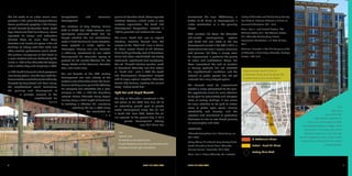 E Morehead St
E Morehead St
W Morehead St
W
M
orehead Ext
W
ilkinson
Blvd
FreedomDr
Kenilw
orth
Ave
Charlottetowne Ave
W Stonewall St E Stonewall St
SCaldwellSt
SDavidsonSt
W
Fourth
Ext St
STryonSt
STryonSt
SouthBlvd
East Blvd
East Blvd
West Blvd
SChurchSt
SGrahamSt
SCollegest
W Carson Blvd
W Dunbar St
W Palmer St
W Palmer St
Penman St
Winona St
Winona St
W Summit Ave
CamdenRd
W
Trem
ont Ave
WTremontAve
ToomeyAve
W
oodcrestAve
Doggett St
AbbottSt
ClevelandAve
EuclidAve
EuclidAve
MyrtleAve
OrioleSt
SouthendDrAthertonHeightsLn
LyndhurstAve
LyndhurstAveLyndhurstAve
WinthropAve
LennoxAve
SpringdaleAve
HawkinsSt
HawkinsSt
Ram
part St
W Worthington Ave
W Kingston Ave
W Kingston Ave
W Kingston Ave
W Park Ave
W Park Ave
Larch St
E Kingston Ave
E Park Ave
Rensselaer Ave
Berkeley Ave
Mt Vernon Ave
M
tVernon Ave
Baxter St
BerkeleyAve
Belgrave Pl
Linganore Pl
ArosaDr
Dilw
orth
Rd
EDilworth
Rd
LafaetteAve
CarltonAve
Berkeley Ave
E Tremont Ave
E Tremont Ave
Brookside Ave
Dilworth Mews Ct
McDonald Ave
Magnolia Ave
MagnoliaAve
Iverson Way
Diana Dr
Dorothy Dr
Olm
stead Park Pl
SumnerGreenAve
Mather Green Ave
Meacham St
Brookhill Rd
IdealWay
Sarah Mar
Atherton St
E Worthington Ave
W Summit Ave
Commerce St
Lincoln St
Quincey St
Penn St
SChurchSt
SChurchSt
WinnifredSt
WinnifredSt
MoreheadSquareDr
SCaldwellSt
SCollegeSt
KeeCt
E Carson Blvd Lexington Ave
Lexington
Ave
E Bland St
W Bland St
Levine Avenue of the Arts
W First St
Greenleaf Ave
Westbrook Dr
Harding Pl
EwingAve
WDilworthRd
Isleworth Ave
Park Rd
Kirkwood Ave
Springdale Ave
Winthrop Ave
ParkRd
Romany Rd
Greenwood Cliff
MetropolitanAve
W Martin Luther King Jr Blvd
E Martin Luther King Jr Blvd
SMcDowellStSMcDowellSt
SBrevardSt
SClarksonSt
SClarksonSt
SCedarSt
EldridgeSt
McNinchSt
Post St
W Palmer St
W Hill St
W Hill St
Morris St
SClarksonSt
VictoriaAve
ElliotSt
SCedarSt
SIrwinAve
SSummitAve
CalvertSt
SSum
m
itAve
Bryant Pl
SMintSt
SGrahamSt
SMintSt
WilmoreDr
WilmoreDr
W
ilm
ore
Dr
MerrimanAve
MerrimanAve
BarringerDr
Fordham
RdBethelRd
Skyview
Rd
CartierWay
MerrimanAve
DunkirkDr
SpruceSt
Spruce St
WickfordPl
Westwood Ave
Spruce St
SouthwoodAve
PEARLE STREET
PARK
BAXTER
STREET
PARK
LATTA PARK
THIRD
WARD
PARKFRAZIER
PARK
ROMARE BEARDEN
PARK
FUTURE
SOUTH END
PARK
SEDGEFIELD
PARKREVOLUTION
WILMORE
PARK
THE GREEN
Little
SugarCre
ekGre
enway
IrwinGreekGreenway
RailTrail
RailTrail
R
RailTrail
RailTrail
DILWORTH
SECOND WARD
THIRD WARD
WESTOVER HILLS
WILMORE
BRYANT
PARK
BLAND
STATION
STONEWALL
STATION
THIRD ST/
CONVENTION CENTER
STATION
CARSON
STATION
EAST/WEST
STATION
The first seeds of an urban revival were
planted in 1983, when the designer Gaines
Brown purchased property in the triangle
of land formed by Camden Road, South
Tryon Street and West Park Avenue. Brown
operated his design and fabrication
business there for more than three
decades and leased out space in the old
buildings at cheap rents that artists and
other creative professionals could afford.
The gradual emergence of that block as
a local creative hub was bolstered by the
arrival in 1996 of the Charlotte Art League
and a coffee shop and art gallery in 2000.
In1995,SouthEndwouldunitetoproposea
new trolley system, now the Lynx Light Rail,
toconnecttheareatothecenterofthecity.
Directed by Terry Shook and Kevin Kelley,
the neighborhood would commence
the planning and development of
a principle element of the
neighborhood for
b o t h
transportation and economic
development.
The initiatives of Tony Pressley, former
CEO of MECA Real Estate Services, also
significantly revitalized South End. He
helped establish the first rehabilitation
code in North Carolina to make adaptive-
reuse projects a viable option for
developers. Pressley was also influential
in obtaining investments for real estate
development. His admirable legacy of
projects he led include Atherton Mill, the
Design Center of the Carolinas, Camden
Row, and much more.
The last decade of the 20th century
development saw new activity at the
southern end of Camden Road. The Parks-
Cramer building (now part of the Atherton
Mill complex) was rehabbed into a retail
complex in 1993. In 1996 the beautifully
restored historic Charlotte trolley began
running along a short length of track from
its workshop in Atherton Mill, eventually
extending this trip in 2004 along
the refurbished rail
l i n e
parallel to Camden Road. These separate
initiatives became unified under a new
umbrella organization, the South End
Development Corporation, created in
1994 to promote and revitalize the area.
The name “South End” was an inspired
branding invention derived from the
success of the “West End” area in Dallas,
TX. There, several blocks of old industrial
brick buildings directly west of downtown
Dallas had been rehabilitated into trendy
restaurants, apartments and workplaces.
The old “Dilworth industrial corridor” south
of downtown Charlotte was thus reborn
as “South End,” and in 2004 the South
End Development Corporation merged
with its larger uptown neighbor, Charlotte
Center City Partners, creating the current
entity “Historic South End.”
Light Rail and Rapid Growth
The City of Charlotte’s investment in the
first phase of the CATS Blue Line led to
an astonishing growth spurt of private
sector development along the rail line
in South End. From 2005, before the rail
line opened, to the present day in 2017
private development totaling
over $2.2 billion has
6	 SOUTH END VISION PLAN
The
historic Car
85 streetcar sits behind the
Fowler Building near what would become
the Bland Street light rail station.
SOUTH END VISION PLAN	 7
transformed the area. Additionally, a
further $1.46 billion of development is
under construction or in the planning
stages.
With numbers like these, the Charlotte
sub-market encompassing uptown
and South End was rated as the top
development market in the USA in 2015, a
testament to the area’s original visionaries
and planners. But there is always room
for improvement: in particular the quality
of urban and architectural design has
been inconsistent; the lack of variation
in housing products has not matched
the neighborhood’s ambitions; and the
network of public spaces has not yet
matured into a fully-fledged system.
This focused need for improvement
creates a major springboard for this plan.
This opportunity allows for more attention
to be paid to sustainability and adaptive
reuse of existing buildings. It also allows
for more attention to be paid to critical
issues of public open space, housing
affordability and diversity, and the
retention and recruitment of productive
businesses as well as uses based primarily
on consumption and retail.
REFERENCES
"Charlotte Trolley Vision Plan" Shook Kelley, Inc.
2017. Web
Fahey, Ahsley "Pillar Award: Tony Pressley Made
South End and so Much More." Charlotte
Business Journal. November, 2016. Web
Morrill, Dan L. Historic Charlotte: An Illustrated
History of Charlotte and Mecklenburg County.
San Antonio: Historical Network, a Division of
Lammert Publications, 2011. Print.
Morrill, Dan L., and Richard Matson. “The
Atherton Cotton Mills.” The Atherton Cotton
Mills. Charlotte-Mecklenburg Historic
Preservation Foundation, n.d. Web. 04 May
2017.
Wilkinson, Henrietta H. The Mint Museum of Art
at Charlotte; a Brief History. Charlotte: Heritage
Printers, 1973. Print.
The
Ashton is
one of the first
high density projects to
come out of the ground after
the implementation of light rail in
South End. It remains one of the
densest projects at 122 units per
acre/12 stories though others under
construction will improve the area's
overall density.
Approximate areas of the St.
Catherine mines and the Brush Hill -
Rudisill mines in the Gold District
Charlotte Pipe
& Foundry
St. Catherine's Mines
Rudisill - Brush Hill Mines
Existing Mine Shaft
Bank of America
Stadium
Gold
District
 