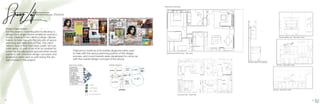 Project Description:
For this project, I was required to develop a
design for a single Native American woman's
home. I research the client's culture, Ojibwe
Indian, to help me with the process of space
planning and selection of FF&E. The client
need a space that had clear public and pri-
vate areas, as well as be ADA accessible for
when her handicapped grandmother would
come to visit. Universal design concepts and
proxemics were used as well during the de-
sign process in this project.
Adjacency Matrix Bubble Diagrams
Residential Design
Adjacency matrices and bubble diagrams were used
to help with the space planning portion of the design
process, and mood boards were developed to come up
with the overall design concept of the space.
Section View of Cabinets
Kitchen - Elevation View
Master Bathroom - Elevation View
Furniture Plan - Floor Plan
Kitchen - Elevation View
Preliminary Drawings
Sketchup furniture plan - floor plan
30 31
 