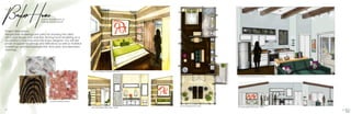 Project Description:
Perspective renderings are useful for showing the client
what your design may look like. Having hand rendering as a
foundation is truly important for every designer. You will see
photo shopped renderings and elevations as well as material
renderings, and hand perspective, floor plan, and elevation
drawings.
Hand Rendering &
Adobe Photoshop
Photoshopped Elevation Views
Photoshopped Perspective View
Hand rendered Perspective View
Hand Rendered Elevation Views
Hand rendered floor plan
Hand Rendered Finishes
40 41
 