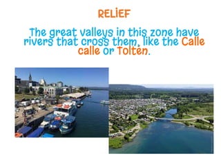 RELIEF
The great valleys in this zone have
rivers that cross them, like the Calle
calle or Toltén.
 