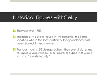 Conference Recordinghttp://Freeconferencepro.comRecord up to 250 people on one phone call at one time.Bring in experts!Record group discussions for HWRecord Open House Hold a 19th Century Salon