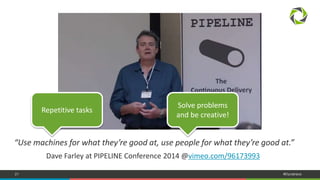 21 #Dynatrace
“Use machines for what they’re good at, use people for what they’re good at.”
Dave Farley at PIPELINE Conference 2014 @vimeo.com/96173993
Solve problems
and be creative!
Repetitive tasks
 