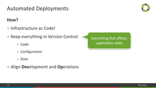 23 #Dynatrace
How?
» Infrastructure as Code!
» Keep everything in Version Control
» Code
» Configuration
» Data
» Align Development and Operations
Automated Deployments
Everything that affects
application state
 