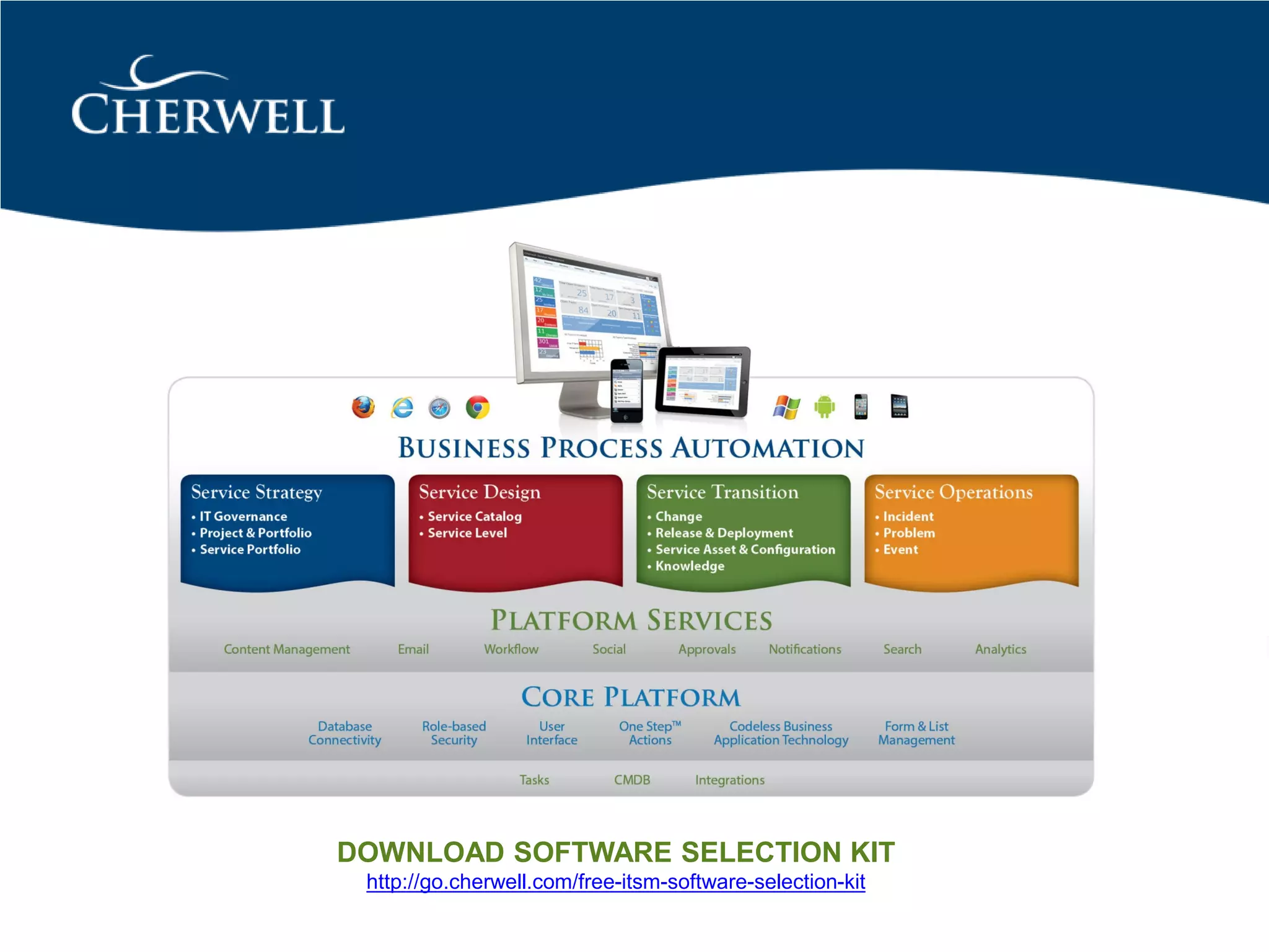 DOWNLOAD SOFTWARE SELECTION KIT
 http://go.cherwell.com/free-itsm-software-selection-kit
 