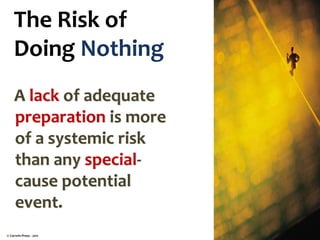 The Risk of
Doing Nothing
A lack of adequate
preparation is more
of a systemic risk
than any special-
cause potential
event.
© Corwin Press - 2011
 