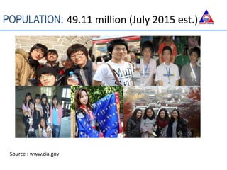 POPULATION: 49.11 million (July 2015 est.)
Source : www.cia.gov
 