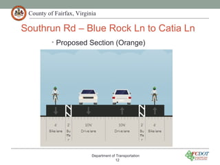 County of Fairfax, Virginia
Southrun Rd – Blue Rock Ln to Catia Ln
• Proposed Section (Orange)
Department of Transportation
12
 