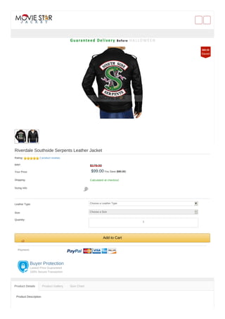 Riverdale Southside Serpents Leather Jacket
Rating: 2 product reviews
RRP: $179.00
Your Price: $99.00 You Save ($80.00)
Shipping: Calculated at checkout
Sizing Info:
Leather Type: Choose a Leather Type
Size: Choose a Size
Quantity:
Add to Cart
Payment:
Buyer Protection
Lowest Price Guaranteed
100% Secure Transaction
Product Description
Product Details Product Gallery Size Chart
$80.00
Saved
1
 