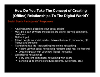 How Do You Take The Concept of Creating
       (Offline) Relationships To The Digital World?
Social South Participants’ Re...