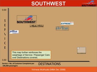 DESTINATIONS SERVICE Service = No. of Customer Complaints per 100,000 passengers 0.00 3.50 This map further reinforces the weightage of Service / Passenger Care over Destinations covered. 
