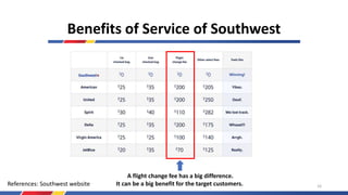 Benefits of Service of Southwest
References: Southwest website
A flight change fee has a big difference.
It can be a big benefit for the target customers. 16
 