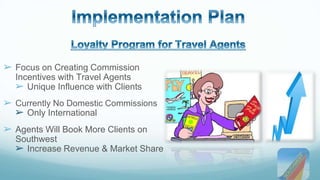 ➢ Focus on Creating Commission 
Incentives with Travel Agents 
➢ Unique Influence with Clients 
➢ Currently No Domestic Commissions 
➢ Only International 
➢ Agents Will Book More Clients on 
Southwest 
➢ Increase Revenue & Market Share 
 