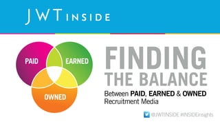 FINDING 
THE BALANCE 
!Between PAID, EARNED & OWNED 
Recruitment Media 
@JWTINSIDE #INSIDEinsights 
 