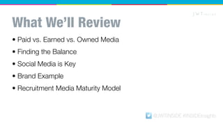 What We’ll Review 
• Paid vs. Earned vs. Owned Media 
• Finding the Balance 
• Social Media is Key 
• Brand Example 
• Rec...