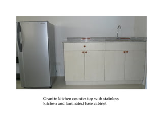Granite kitchen counter top with stainless
kitchen and laminated base cabinet
 
