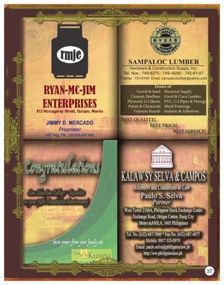 SAMPALOC LUMBER
Hardware & Construction Supply, Inc.
Tel. Nos.: 749-8275 : 749--8280 : 742-81-87
Telefax : 731-6104 Email: sampaloclumber@yahoo.com
DeDeDeealalererr ooof:f:f
GGGrararavevevelll &&& SaSaSaSandndndndn EElelectcttririr cacall SuSuupppppplylylyy
CCCCemememememenenenenent,t,t,t,t, SSSSteteetet eleleelbabaababarsrrsrsr GGGooooooddd &&& CoCoCococococo LLLumumumbebebeberrrrr
PPPPPPlylylywowowowowoododododod,,,, G.G.GG.G IIII ShShSheeeeeeetststs PPPPVCVCVCVC,, G.G.GGG.IIIII PiPiPiPiP pepepepessss &&& FiFiFiittttttttininininnngsgsgsgg
PPPPaiaiaintntntnntssss &&&&& ChChChChemememe icicicalalalssss MeMeMeMetatattalll FrFrFrramamamaminininni gsgsgssg
GGGGGGGGGGGGypypypypypypypypypypyypypypsusususssussus mmmmmmmmm BoBBoBoBoarararardsdsdsdd SSSSSeaeaeaeaealalalall ntntntsss &&&&& AdAdAdAddheehehesisisisivevevevesss
BEST QUALITY!
BEST PRICE!
BEST SERVICE!
27
 